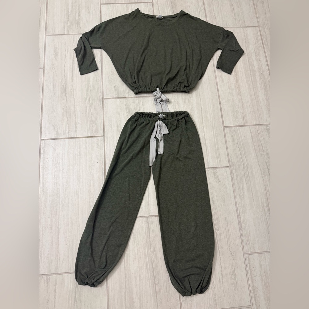 Eberjey Gisele Slouchy Cotton Lounge Set Pajama Small S Forest Green Top Bottom